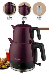 Goldmaster Demlika Mor XL Geniş Hazneli Damlatmaz Paslanmaz Çelik Çay Makinesi ve Su Isıtıcısı - 2