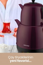 Goldmaster Demlika Mor XL Geniş Hazneli Damlatmaz Paslanmaz Çelik Çay Makinesi ve Su Isıtıcısı - 4