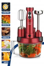 Goldmaster Elenamax Vişne Kırmızı 1000 Watt Hız Ayarlı 100 Bakır Motor 5 In 1 Mutfak Robotu Multi Blender Seti - 1