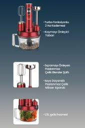 Goldmaster Elenamax Vişne Kırmızı 1000 Watt Hız Ayarlı 100 Bakır Motor 5 In 1 Mutfak Robotu Multi Blender Seti - 2