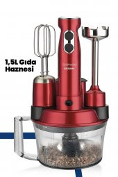 Goldmaster Elenamax Vişne Kırmızı 1000 Watt Hız Ayarlı 100 Bakır Motor 5 In 1 Mutfak Robotu Multi Blender Seti - 3