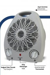 Goldmaster Venüs 2000 Watt Isıya Dayanıklı Sıcak,Ilık,Soğuk Devrilme Emniyetli Isıtıcı Fan Gri - 5