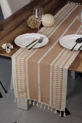 Runner Pamuk Dantel Püsküllü Bej Runner ,Sunum Örtüsü Dantel Bej 35x155 Cm Regina Runner Masa Örtüsü - 1