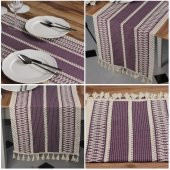 Dantel Mor Runner Püsküllü Organik Pamuk 35x155 Cm Regina Runner Masa Sunum Örtüsü Ham Pamuk Runner - 2
