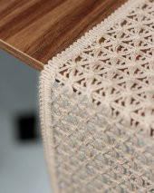 Örme Runner Krem Runner Ham Pamuk Dantel Örme Püsküllü Runner 35x155 Cm Krem Pamuk Runner Liana - 3