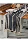 Örme Lacivert Runner , Püsküllü Organik Pamuk Dantel Örme Runner 35x155 Cm Regina Runner Örtüsü - 1