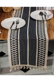 Örme Lacivert Runner , Püsküllü Organik Pamuk Dantel Örme Runner 35x155 Cm Regina Runner Örtüsü - 2