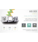 Axis Sıva Altı Topraklı Priz 16A + 2 USB 2,3A - 3