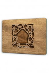 29x34 cm Ahşap Ev Desenli Cam Kesme Tablası/Tahtası thumbnail 3