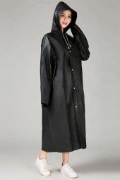 Kadın Erkek Yağmurluk Kapüşonlu Çıtçıtlı Eva Siyah Yağmurluk - 2