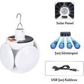 Solar Güneş Enerji ve USB Sarjlı 5 Kanatlı Bahçe Aydınlatma LED Askılı Pratik Kamp Lamba D10 - 3