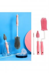 Silikon Uçlu Ekstra Yumuşak Biberon Temizleme Fırçası PEMBE - 1