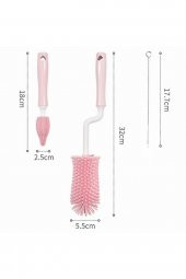 Silikon Uçlu Ekstra Yumuşak Biberon Temizleme Fırçası PEMBE - 3