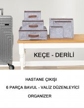 Hastane Çıkışı 6 Parça Bavul Valiz Düzenleyici Organizer Derili Keçe GRİ - 1