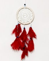 Kırmızı Kuş Tüylü Dream Catcher El Yapımı Düş Kapanı Duvar Süsü thumbnail 1