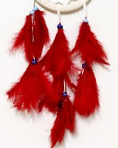 Kırmızı Kuş Tüylü Dream Catcher El Yapımı Düş Kapanı Duvar Süsü thumbnail 3