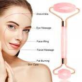 Jade Roller Pembe Yüz Masaj Aleti Cilt Yenileme Doğal Kuvars Taşı - 1