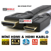 Tv Kamera ve Tablet Uyumlu Mini Hdmi To Hdmi Kablo 1.5 Metre - 2