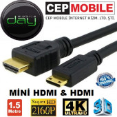 Tv Kamera ve Tablet Uyumlu Mini Hdmi To Hdmi Kablo 1.5 Metre - 3