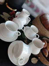 Porselen Beyaz  Çay Fincan Takımı , Büyük Boy Nescafe Fincan Seti - 3