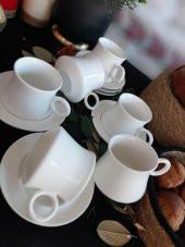 Porselen Beyaz  Çay Fincan Takımı , Büyük Boy Nescafe Fincan Seti - 4