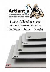 Mukavva Gri 3 mm 35x50 cm 5 Adet Sert Karton Ekstra Sıkıştırılmış 35*50 Mukavva Gri Renkli 5 Adet - 1