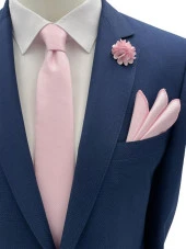 Brianze Şeker Pembe Kravat Mendil Yaka Çiçeği Set thumbnail 2