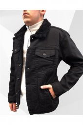 Erkek Siyah Içi Kürklü Kot Mont - 3