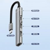 Coofbe 4in1 Type C Çoğaltıcı Çevirici HUB, 2x USB, 1x Type C ve 1x 3.5MM Girişli Adaptör - 2