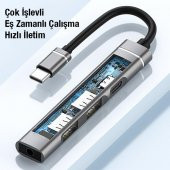 Coofbe 4in1 Type C Çoğaltıcı Çevirici HUB, 2x USB, 1x Type C ve 1x 3.5MM Girişli Adaptör - 4