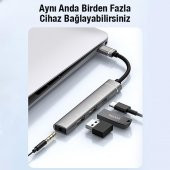 Coofbe 4in1 Type C Çoğaltıcı Çevirici HUB, 2x USB, 1x Type C ve 1x 3.5MM Girişli Adaptör - 5