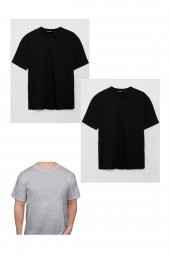 Blues Pamuk Likra Yarı Oversize Fit Yuvarlak Yaka T-Shirt 3lü - 7