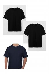 Blues Pamuk Likra Yarı Oversize Fit Yuvarlak Yaka T-Shirt 3lü - 8