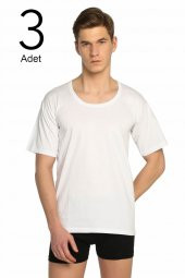 Erkek Beyaz 3lü Paket Bisiklet Yaka Fanila ELF568T0103CCM3 - 1