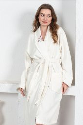 Louis Marie | Düz Eponj | Nakışlı | SM | 100 Pamuk | Exclusive | Kadın Bornoz | Krem - 8