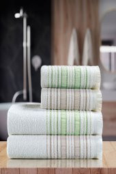 Louis Marie | 50x90 + 70x140 cm | Saçaklı | 100 Pamuk | Kahve - Pudra | 4 Adet | Banyo Havlu Seti - 1