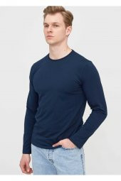 Erkek Lacivert Bisiklet Yaka Battal Sweatshirt - 1