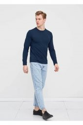 Erkek Lacivert Bisiklet Yaka Battal Sweatshirt - 2