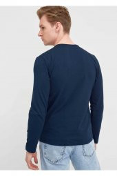 Erkek Lacivert Bisiklet Yaka Battal Sweatshirt - 3