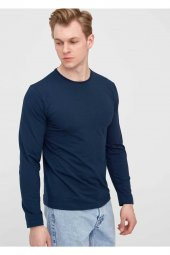 Erkek Lacivert Bisiklet Yaka Battal Sweatshirt - 5