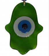 Nazar Boncuklu Yağ Yeşili Renginde Fatma Ana Bereket Eli Cam Duvar Süsü thumbnail 1