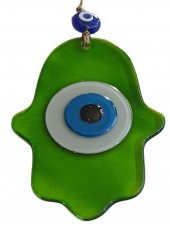 Nazar Boncuklu Yağ Yeşili Renginde Fatma Ana Bereket Eli Cam Duvar Süsü thumbnail 2