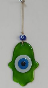 Nazar Boncuklu Yağ Yeşili Renginde Fatma Ana Bereket Eli Cam Duvar Süsü thumbnail 3