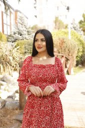 Gipeli Helen Kumaş Çiçek Desenli Uzun Kollu Yazlık Elbise - 1