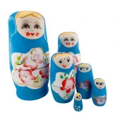 Ahşap Matruşka Bebek 6 lı Set Mavi - 2