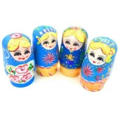 Ahşap Matruşka Bebek 6 lı Set Mavi - 3