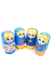 Ahşap Matruşka Bebek 6 lı Set Mavi - 6