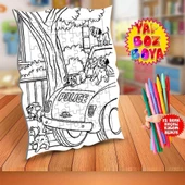 Polis Arabasında Köpekler Eğitici Boyama Puzzle Tablo Çocuk-532 - 1