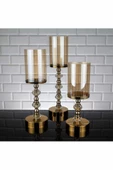 Kristal Taşlı Ayaklı Gold Şamdan Mumluk Kaliteli 3'lü Set -6010 - 3