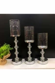 Kristal Taşlı Ayaklı Metal Şamdan Mumluk Kaliteli 3'lü Set --6010 - 2